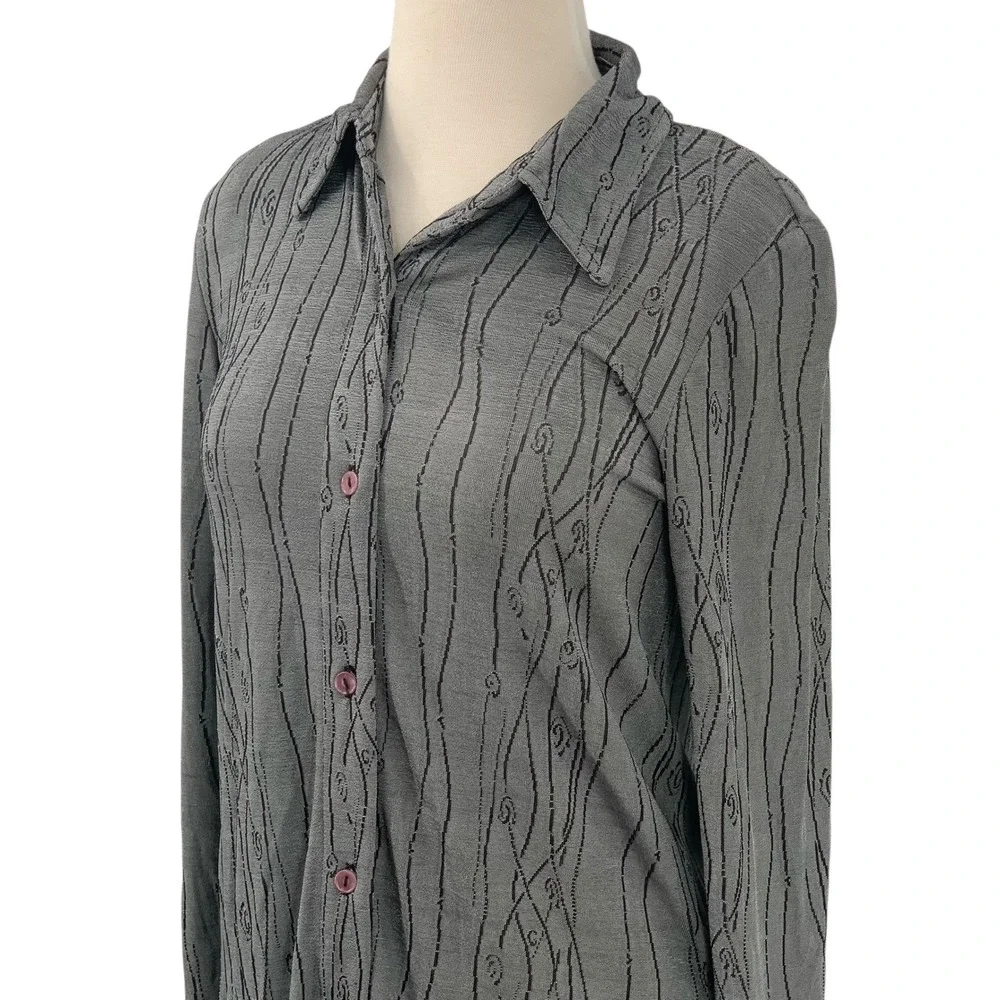 Rabbit Rabbit Rabbit Designs Long Sleeve Button Down Dress/Tunic Gray Abstract 6 - Picture 5 of 9